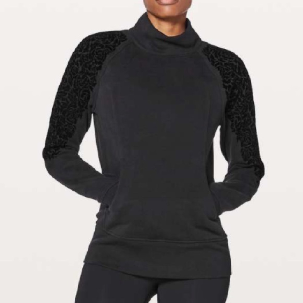 Lululemon Black Floral Flock Pullover sz 10